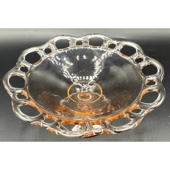 VTG~PINK DEPRESSION GLASS~PEDESTAL OLD COLONY OPEN LACE EDGE DISH BOWL - Picture 2 of 3